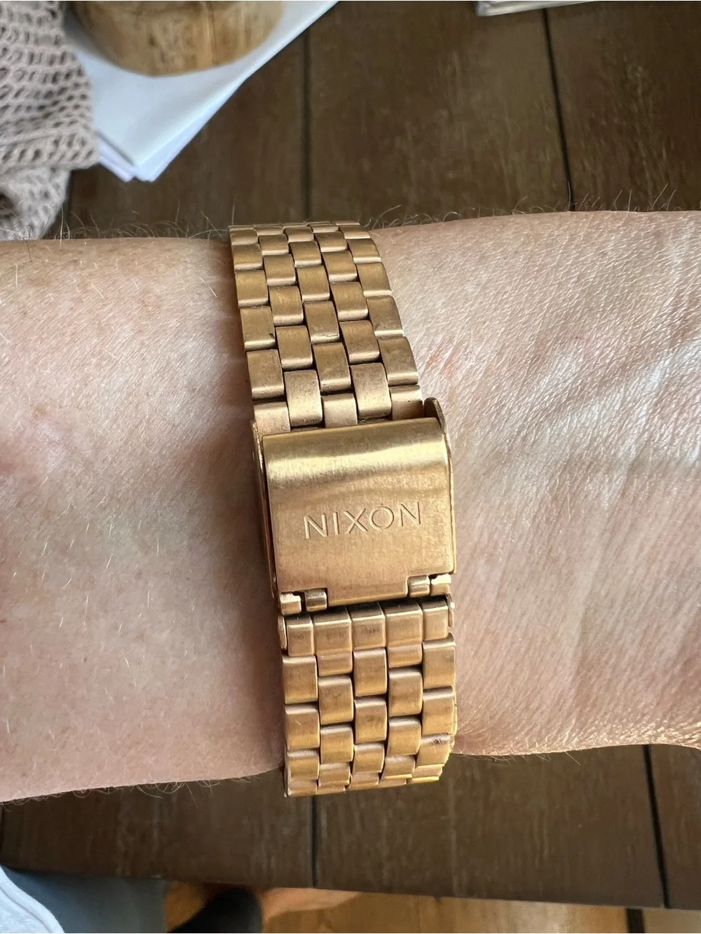 Nixon Rose Gold Bracelet Watch with Black Leopard Dial Accents